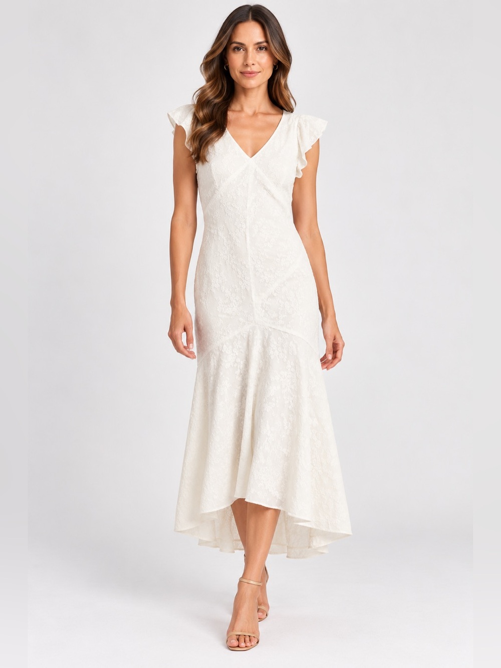Lauren Ralph Lauren Embroidered Cotton Drop-Waist Dress White Size 12
